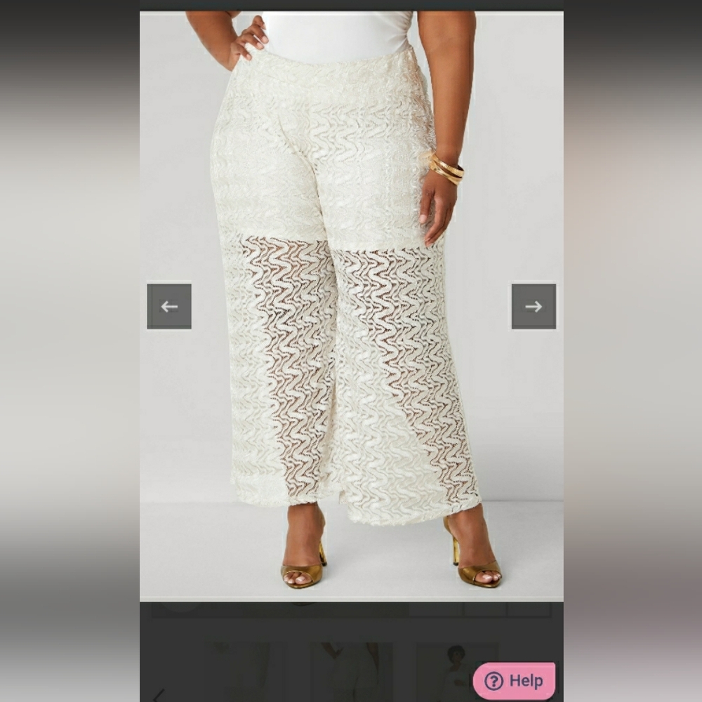 Chic Elegant Cream Lace Wide-Leg Pants. Partially Lined Size 18. Ashley Stewart